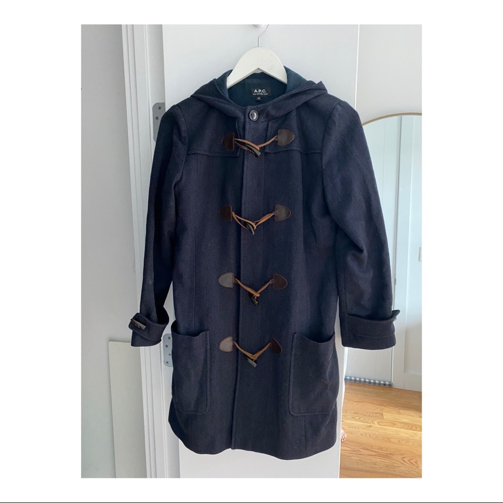 A.P.C. Womens herringbone wool hooded duffle coat